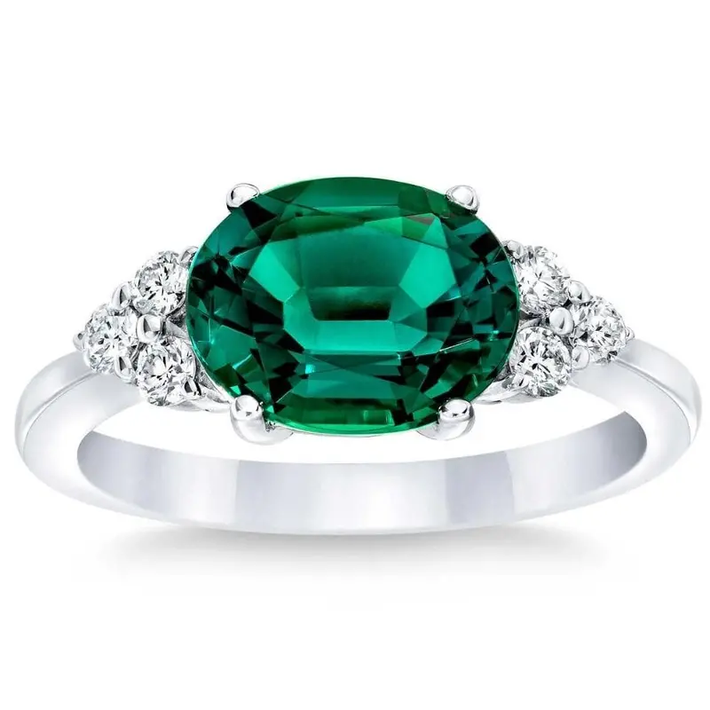 3 1/4Ct Oval Emerald & Lab Grown Diamond Ring In 10K White Or Yellow Gold 1