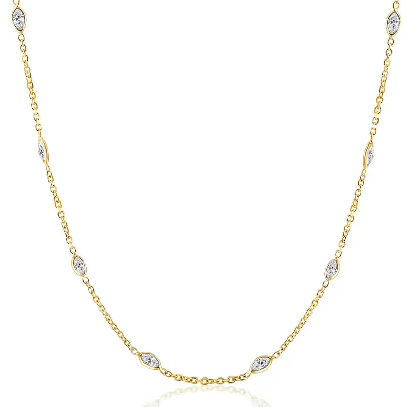 3 1/4Ct Oval Shape Diamonds By The Yard Necklace 14K Yellow Gold Lab Grown 18" 1
