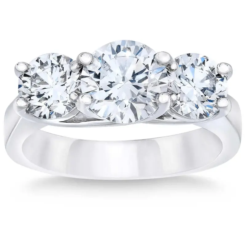 3 1/4Ct Tw Round Diamond Three Stone Engagement Ring 14K White Gold Lab Grown 1