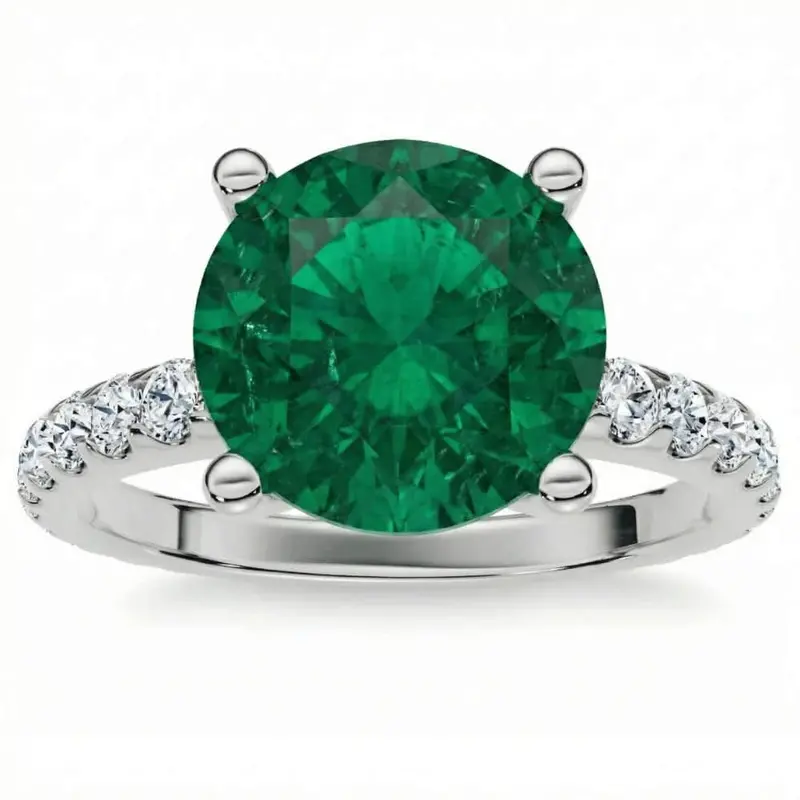 3.20Ct Emerald & Diamond Engagement Ring 14K Gold Lab Grown 9Mm Center 1