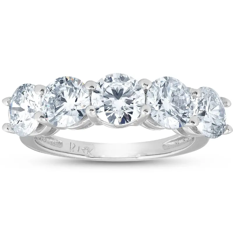 3 3/4 Ct Ex3 Lab Grown Diamond Five Stone Wedding Ring 14K White Gold 1
