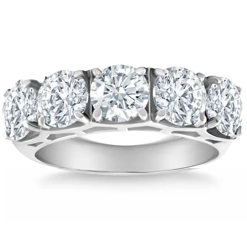 3 3/4Ct 5-Stone Lab Grown Diamond Wedding Ring 14K White Gold Size Selectable 1