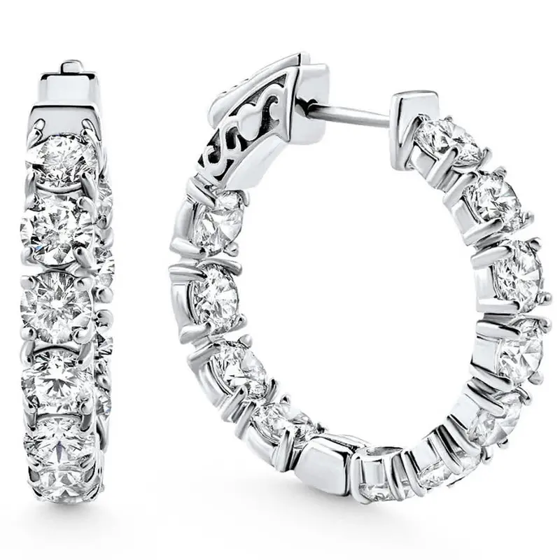 3 3/4Ct Diamond Inside Outside Hoops 14K Gold 1" Lab Grown Women's Earrings 1