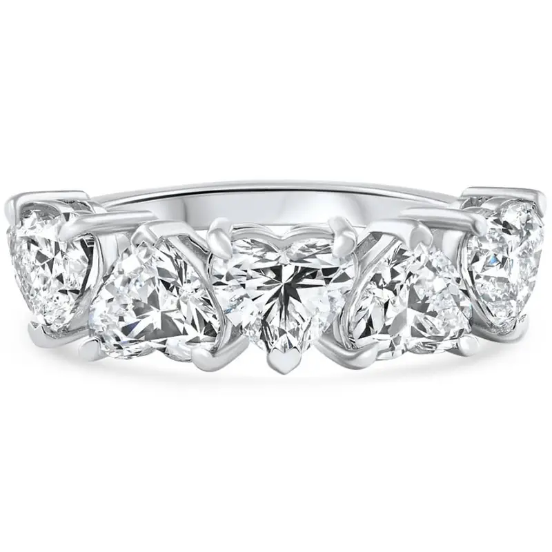 3 3/4Ct Heart Shape Diamond Five Stone Wedding Ring 14K Gold Lab Grown 1
