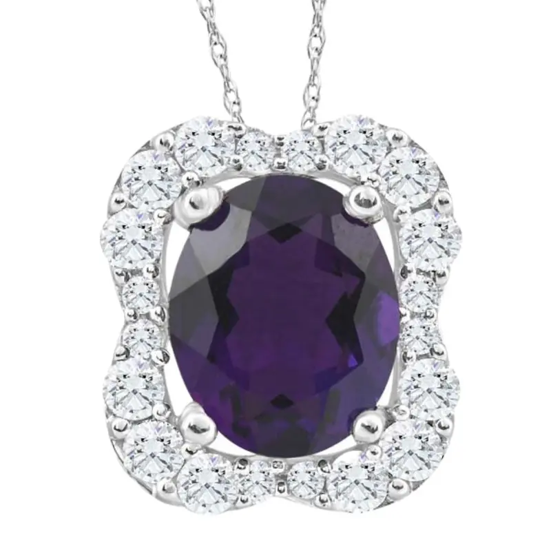 3 3/4Ct Oval Amethyst Diamond Pendant 10K White Gold Women's Neklace 1