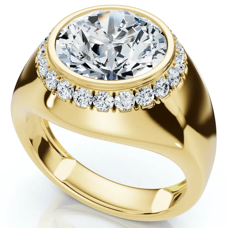 3.33-Carat Men’s Bezel-Set Lab-Grown Diamond Halo Signet Ring in 14K Gold