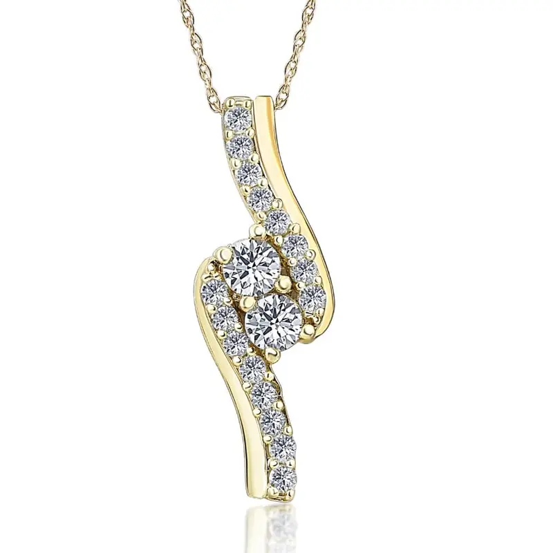 3/4 Ct Tdw Diamond Forever Us Two Stone Pendant Necklace In White Or Yellow Gold 1