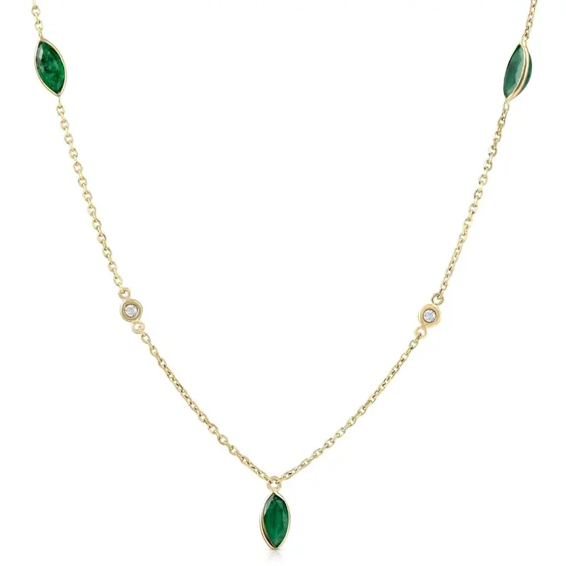 3/4 Ct Tdw Marquise Emerald & Diamond By The Yard 18" Necklace 1
