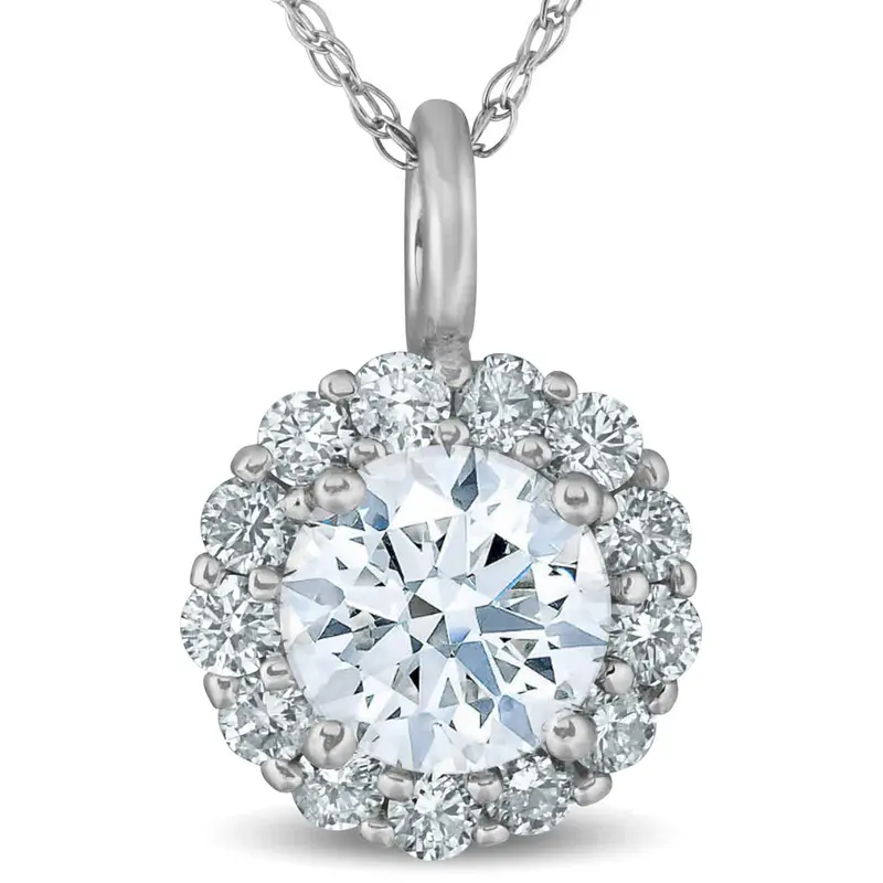 3/4 Ct Tw Round Cut Diamond Halo Solitaire Pendant 14K White Gold Necklace 1