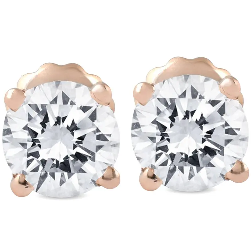 3/4 Cttw Diamond Studs 14K Rose Gold Screw Back Studs 1