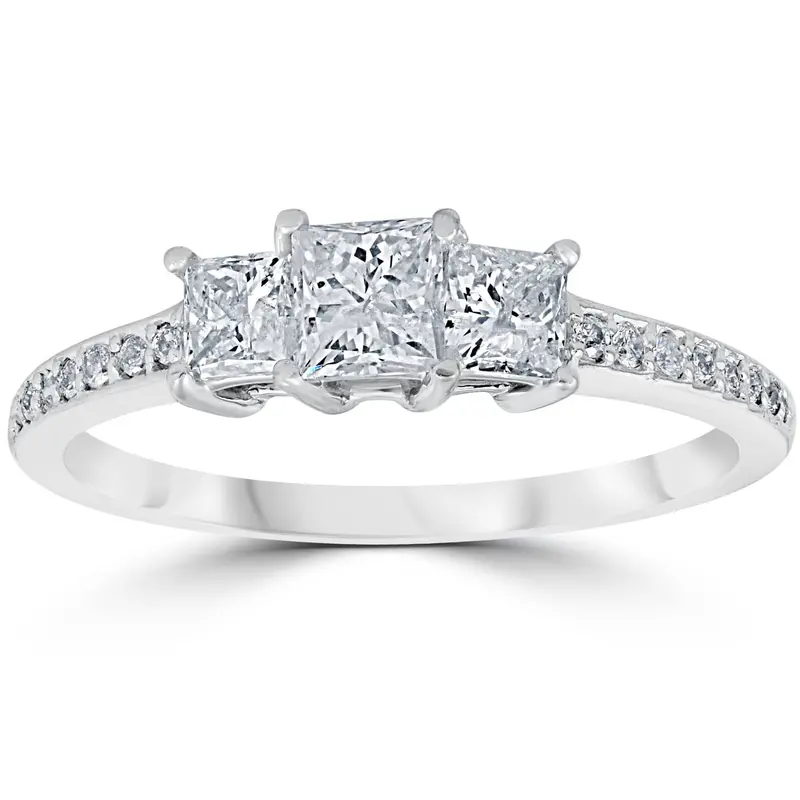 3/4 Cttw Princess Cut 3 Stone Diamond Engagement Ring 14K White Gold 1