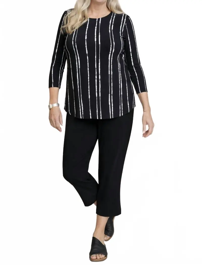 3/4 Sleeve Go To Classic Print T Relax Top In Cecily Black 1