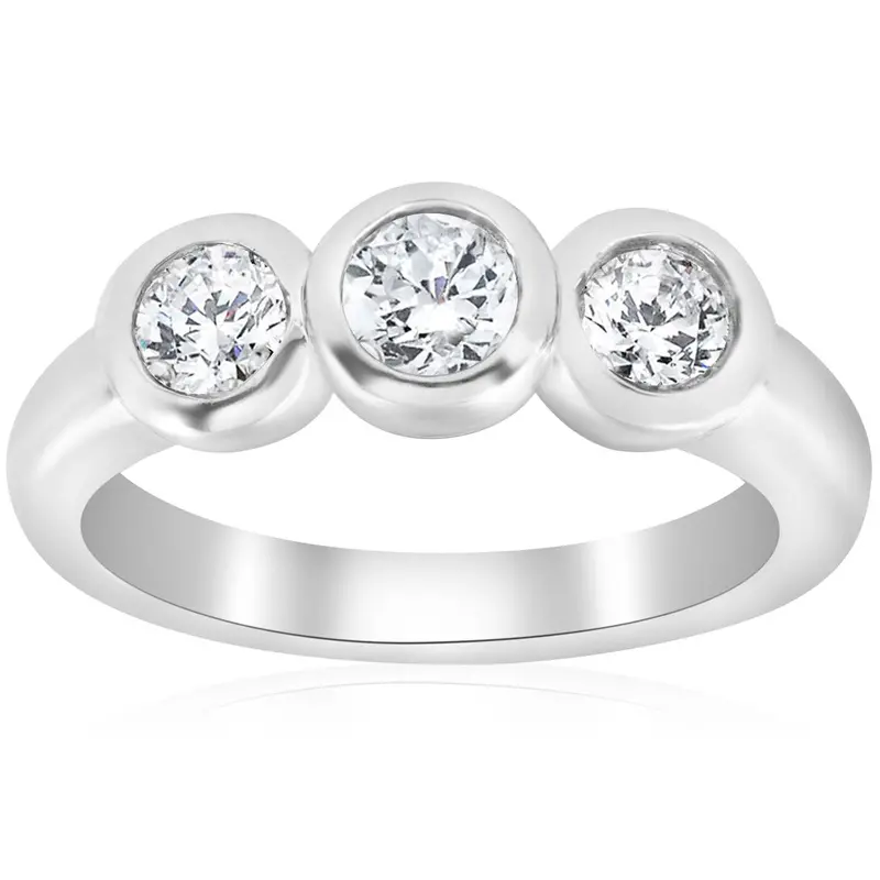 3/4Ct Bezel Past Present Future Diamond 3 Stone Engagement Ring White Gold 14 Kt Size Selectable 1