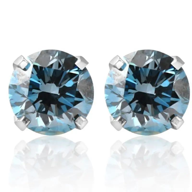 3/4Ct Blue Diamond Studs In 14K White Gold Lab Grown 1