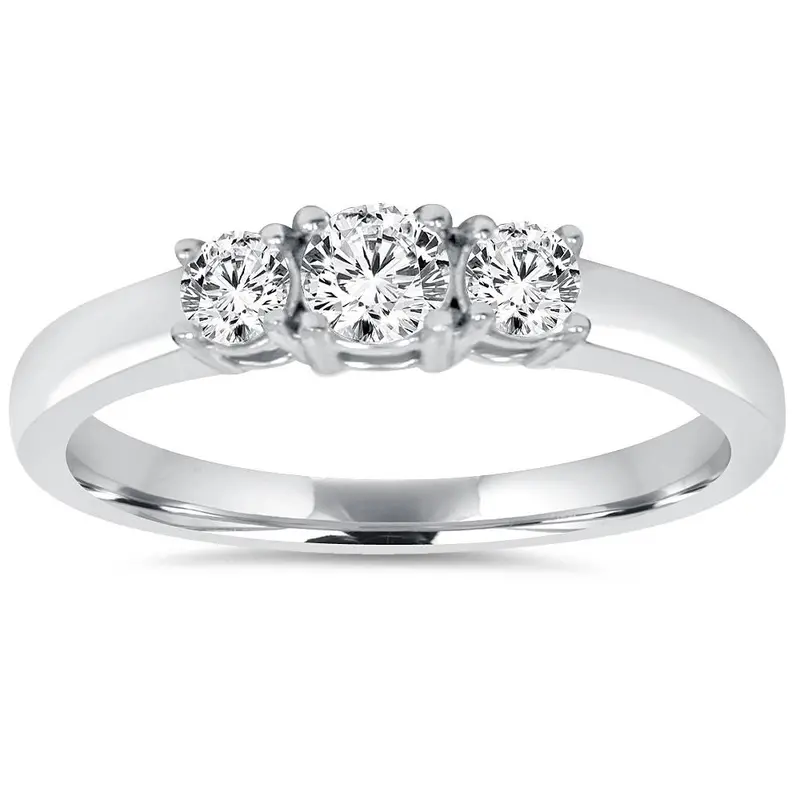 3/4Ct Diamond 3 Stone Engagement Ring 14K White Gold Size Selectable 1