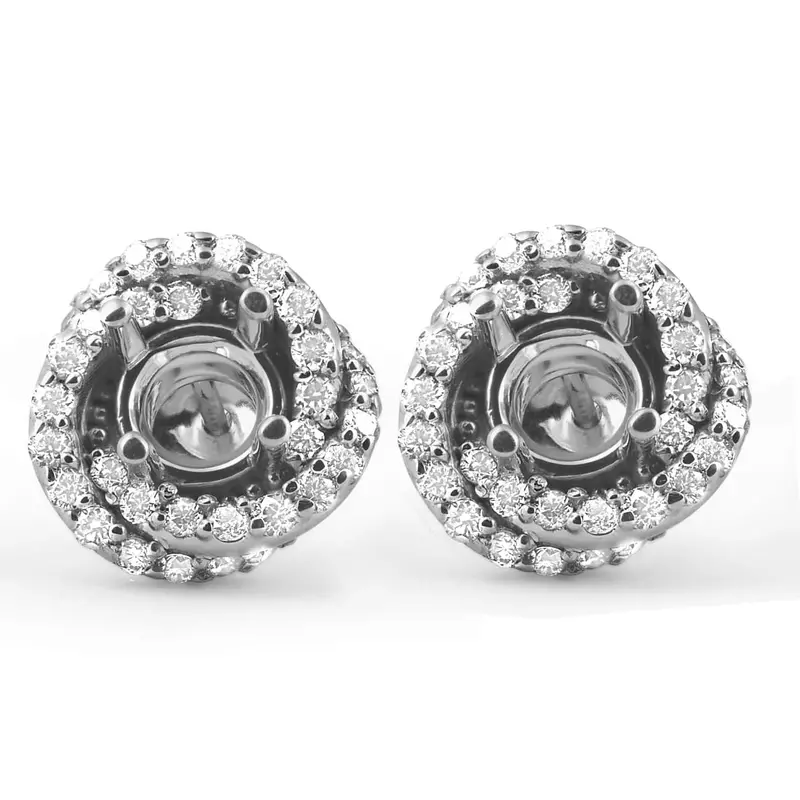 3/4Ct Diamond Halo Studs Spiral Mounting Fits 4.5-5.5Mm Round 14K White Gol 1
