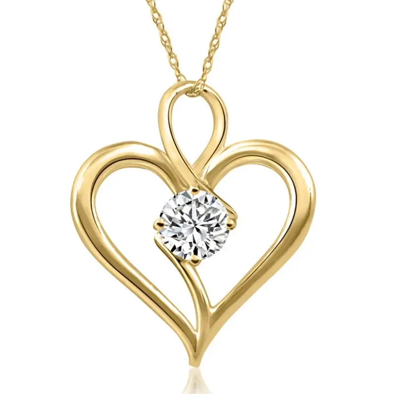 3/4Ct Diamond Solitaire Heart Necklace In Yellow Gold Pendant 1
