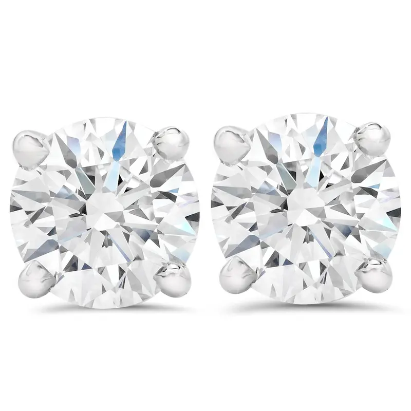 3/4Ct Diamond Studs Round Cut With Screw Backs 14K White Gold Lab Created 1