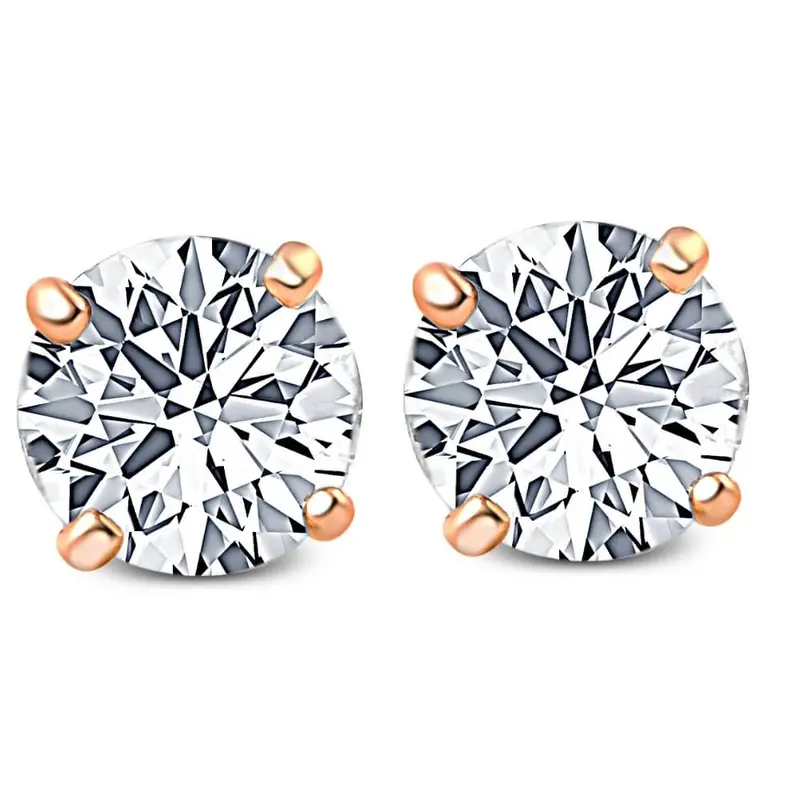 3/4Ct Diamond Studs Screw Back 14K Rose Gold 1