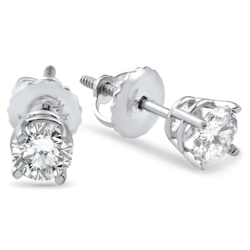 3/4Ct Diamond Studs Screw Back 14K White Gold 1