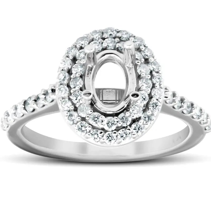 3/4Ct Double Halo Diamond Engagement Ring Oval Setting Semi Mount 14K White Gold 1