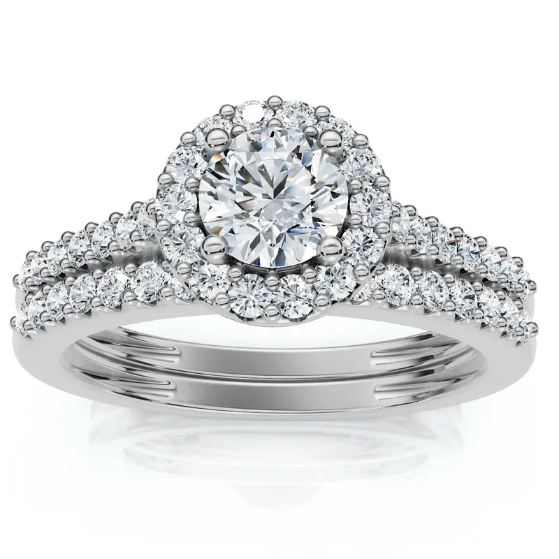3/4Ct Halo Diamond Engagement Wedding Ring Set 14K White Gold Size Selectable 1