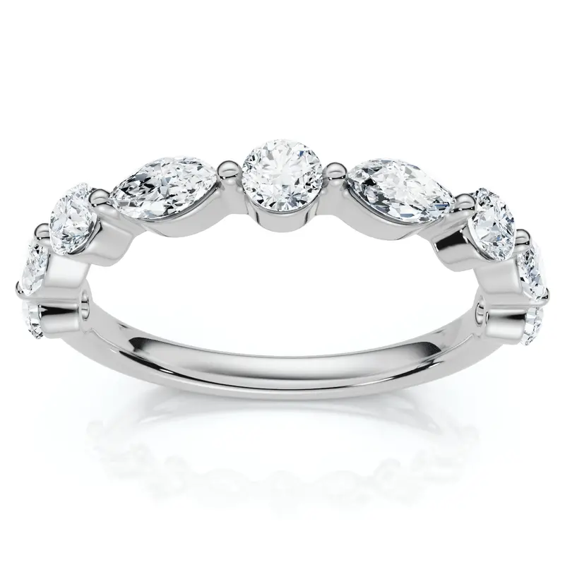3/4Ct Marquise & Round Diamond Stacking Band 14K Gold Or Platinum Lab Grown 1