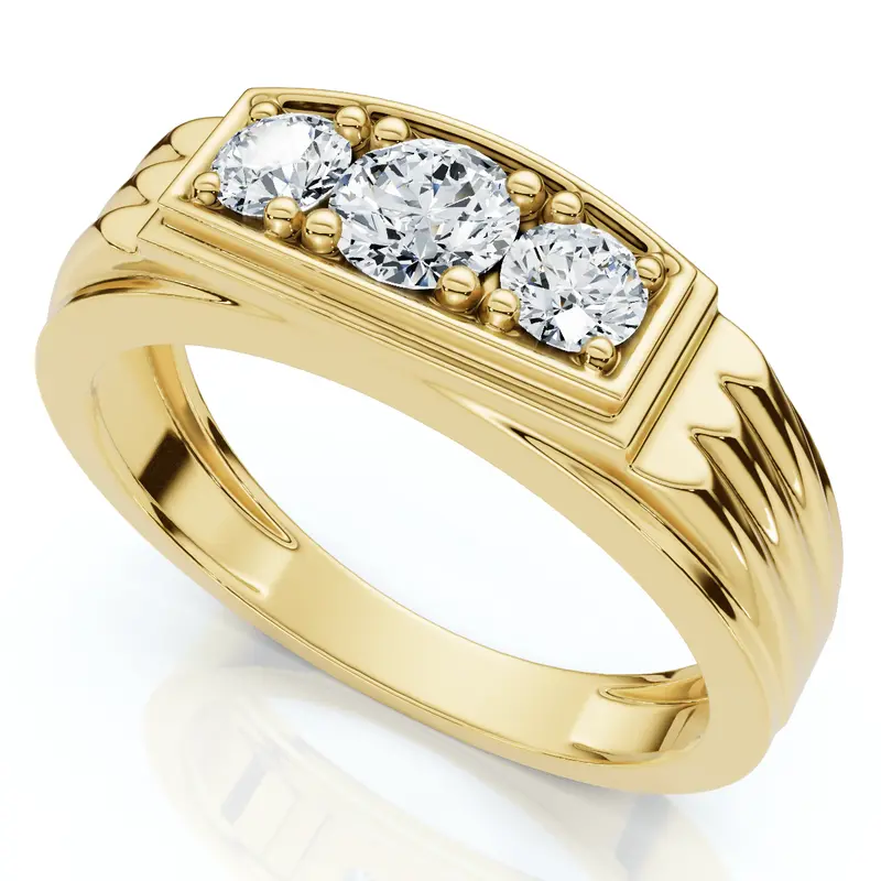 3/4Ct Men's 3 Stone Diamond Wedding Anniversary Ring In 14K Gold Lab Grown 1