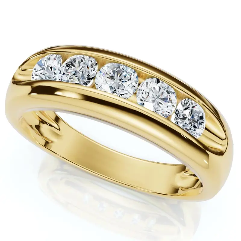 3/4Ct Men's Diamond 5-Stone Wedding Ring Channel Set 10K Gold Lab Grown 1