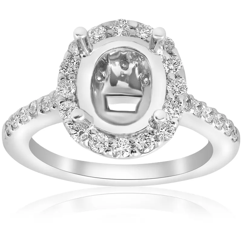 3/4Ct Oval Halo Vintage Ring Setting 14K White Gold Size Selectable 1