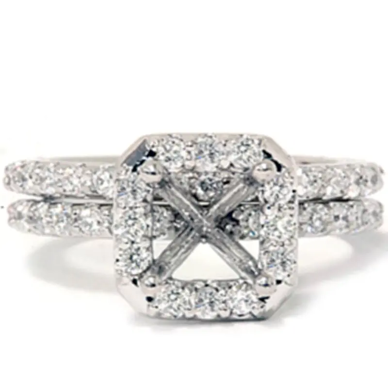 3/4Ct Pave Halo Diamond Ring Set 14K White Gold Size Selectable 1