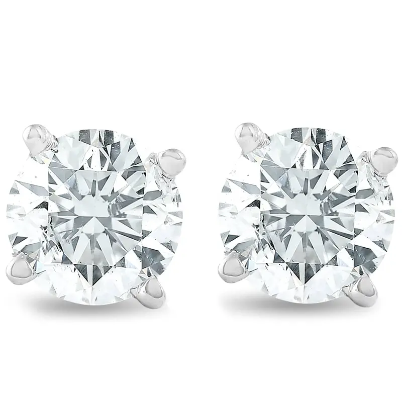 3/4Ct Round Brilliant Natural Diamond Stud Earrings In 14K Gold Classic Setting 1
