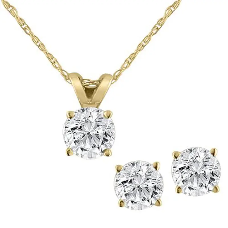 3/4Ct T.W. Diamond Studs & Solitaire Necklace Set In 14K White Or Yellow Gold 1