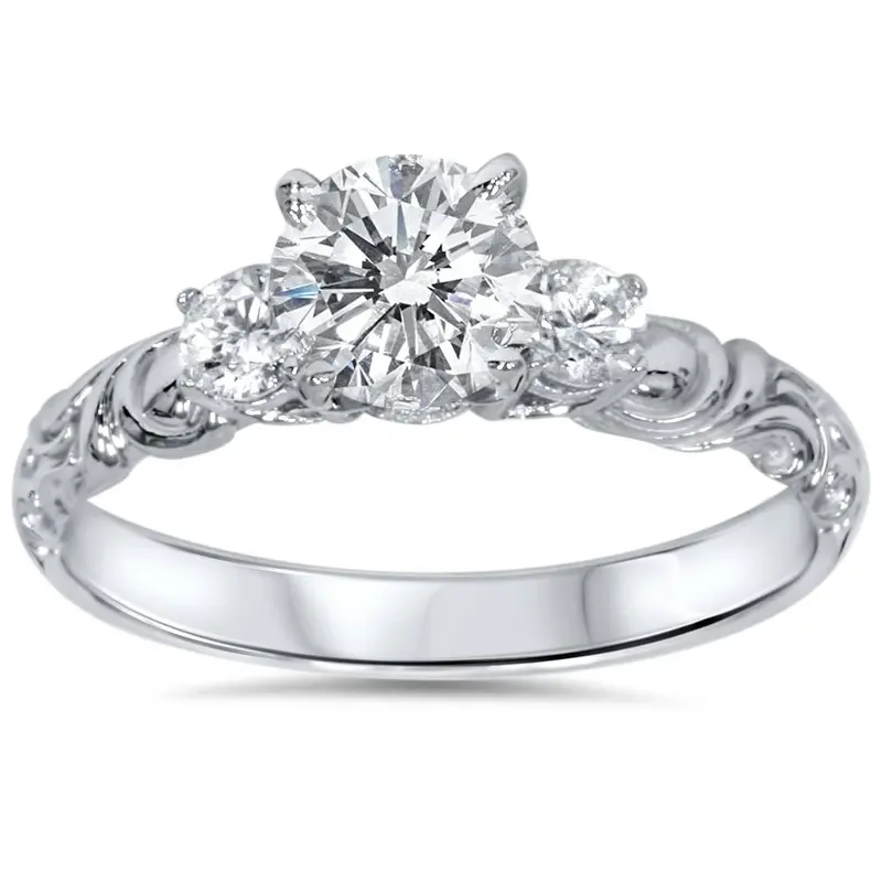 3/4Ct Vintage 3 Stone Diamond Engagement Ring 14K White Gold Size Selectable 1