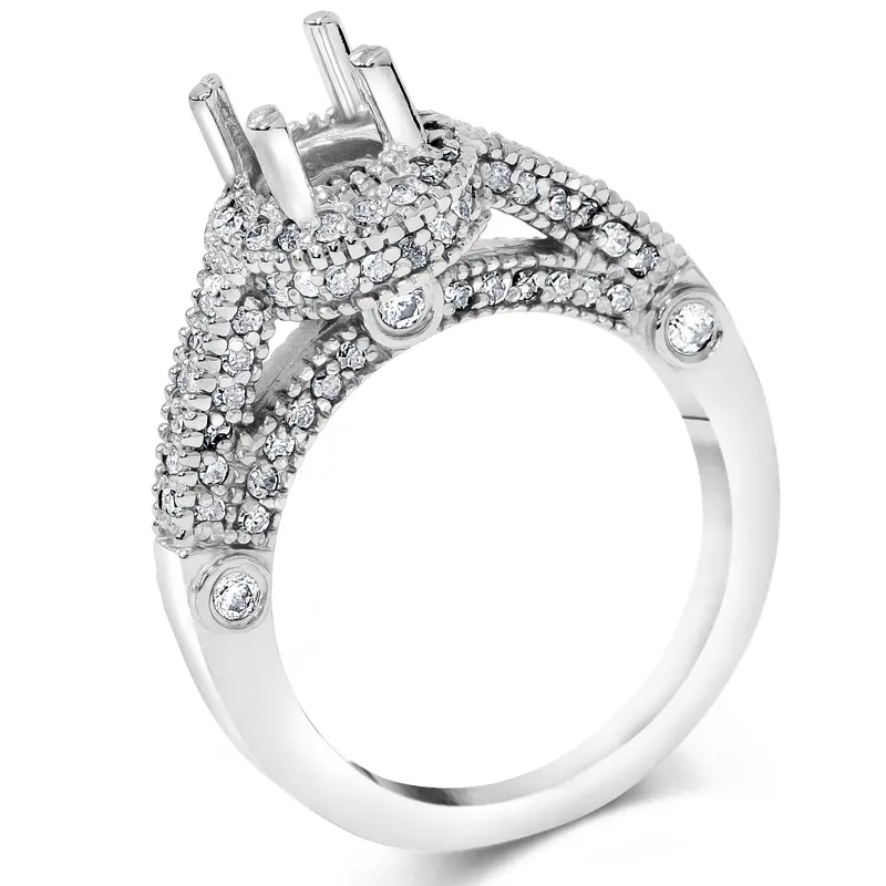 3/4Ct Vintage Halo Ring Setting 14K White Gold Size Selectable 1