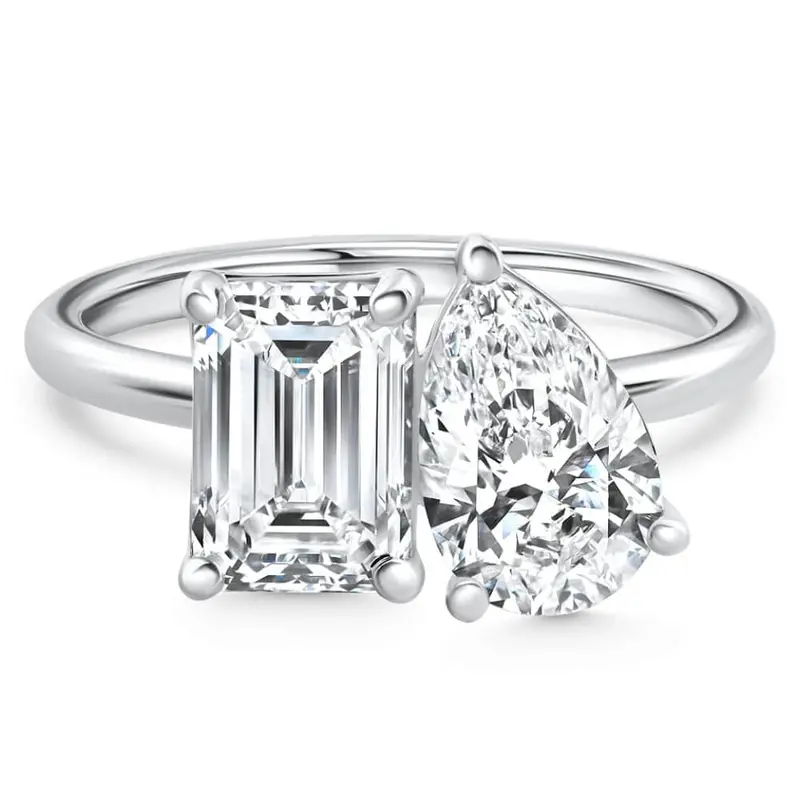 3.50Ct Moi Et Toi Diamond Ring Pear & Emerald Shape 14K White Gold Lab Grown 1