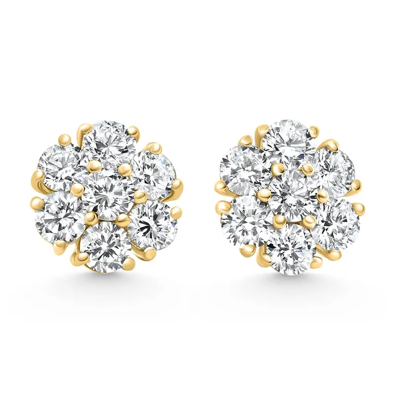3.60Ct Diamond Cluster Pave Studs Screwback Earrings 14K Gold Lab Grown 1