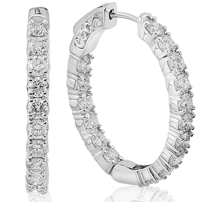 3.79Ct Inside Outside Diamond Hoops 28Mm Tall 14K White Gold Round Cut 1