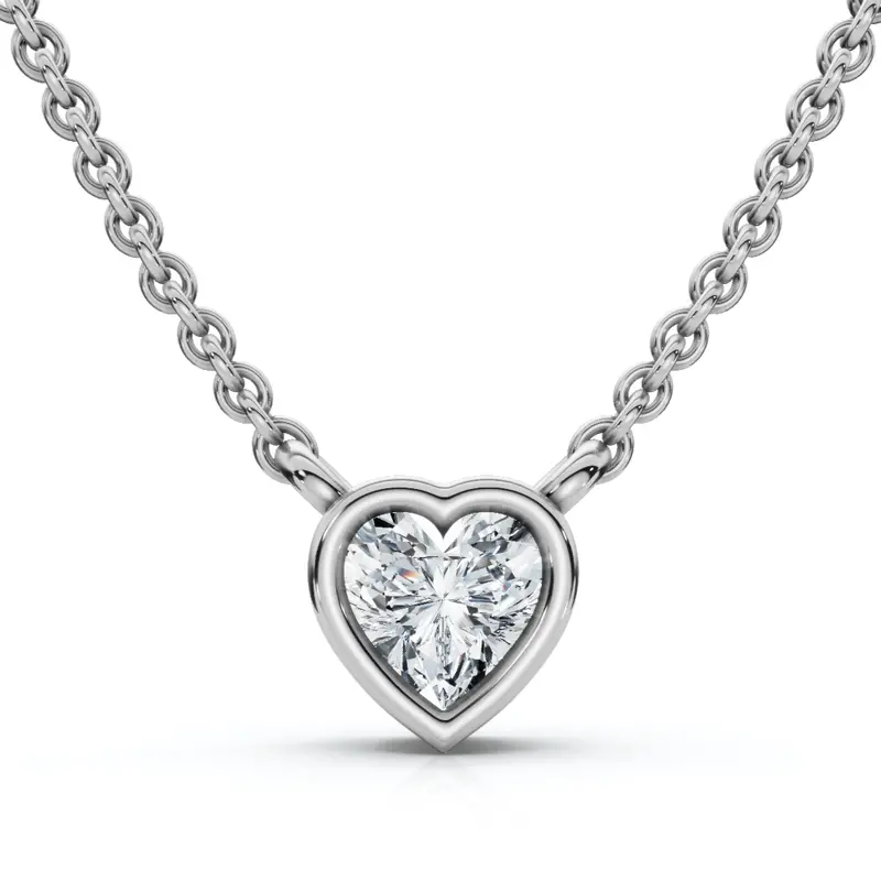 3/8 - 3 Ct Heart Shape Diamond Bezel Pendant 14K Gold Necklace Lab Grown 1
