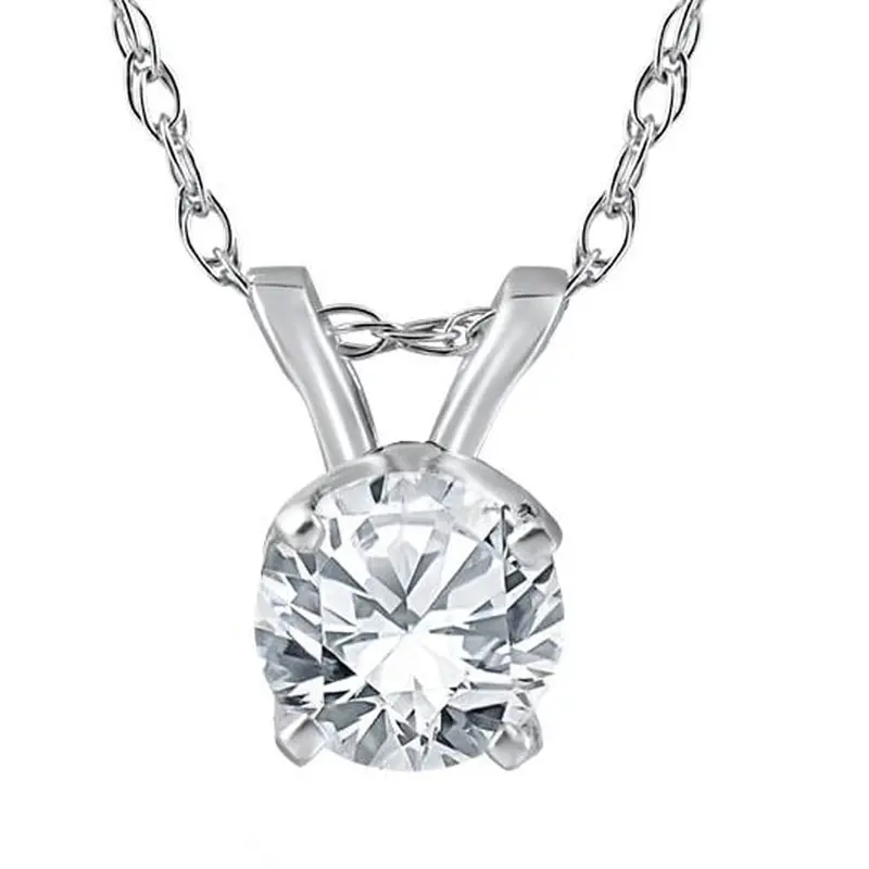 3/8 Ct Solitaire Natural Diamond Pendant Necklace 18" 14K White Gold 1
