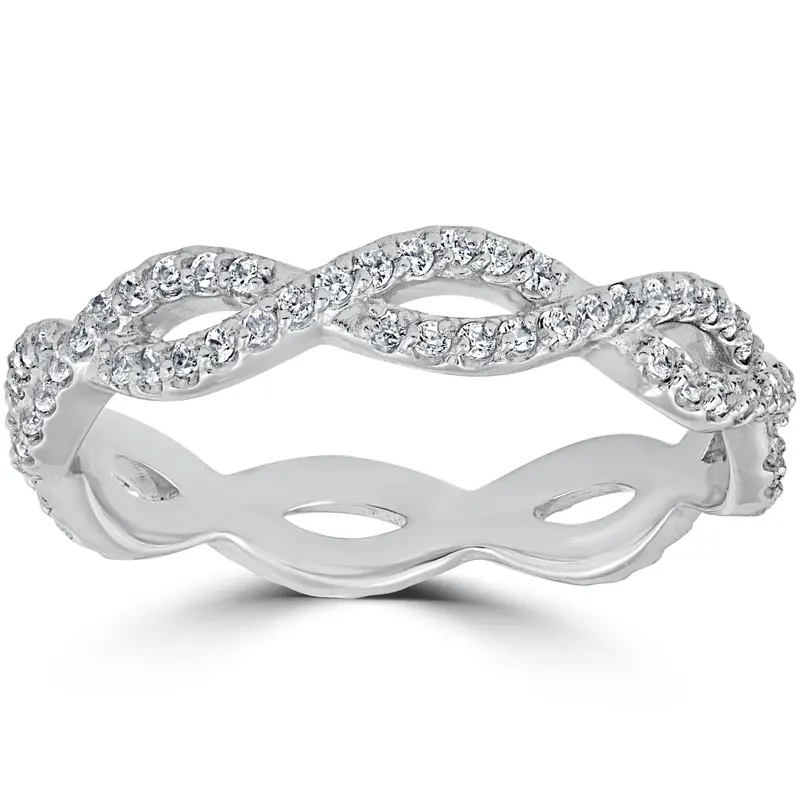 3/8 Cttw Diamond Infinity Eternity Wedding Ring Stackable Band 14K White Gold 1