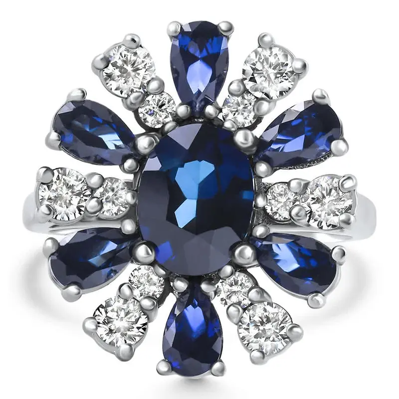3.80Ct Nicole Blue Sapphire Diamond Ring 14K White Gold Lab Grown Size: 5.5 1