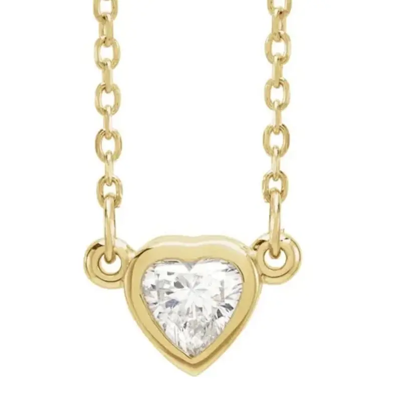 3/8Ct Bezel Solitaire Heart Shape Diamond 14K Yellow Gold Lab Grown Necklace 1