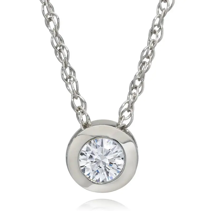 3/8Ct Bezel Solitaire Lab Created Diamond Pendant 14K White Gold 1