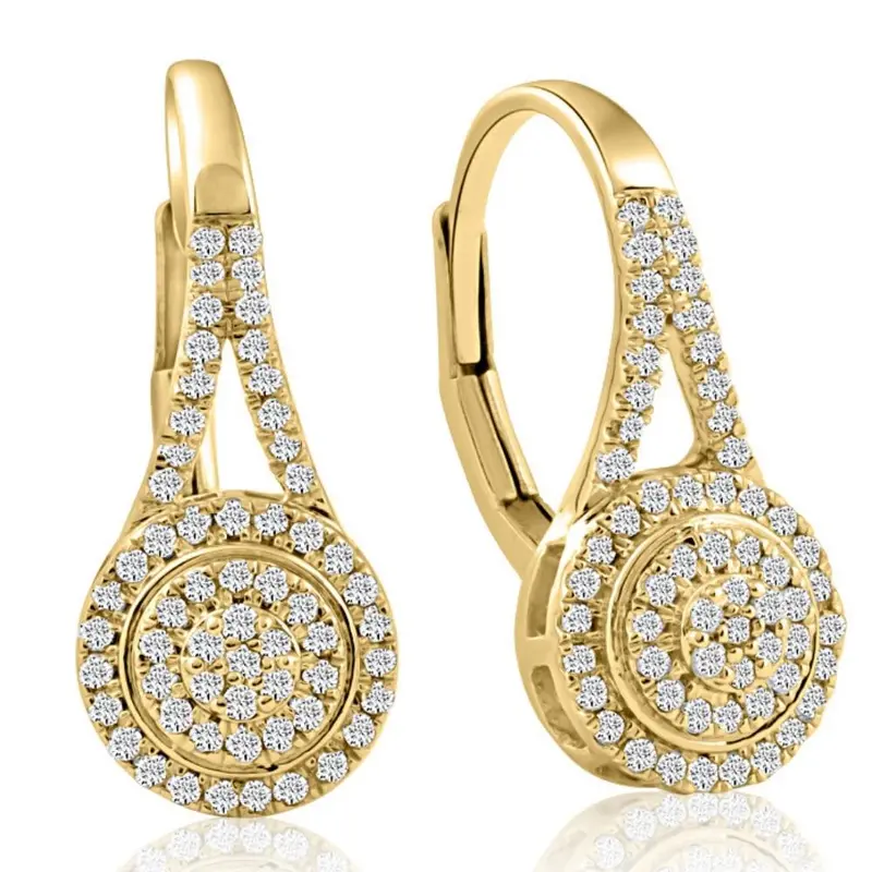 3/8Ct Halo Diamond Hoops With Lever Backs In White Or Yellow Gold 18Mm Tall 1