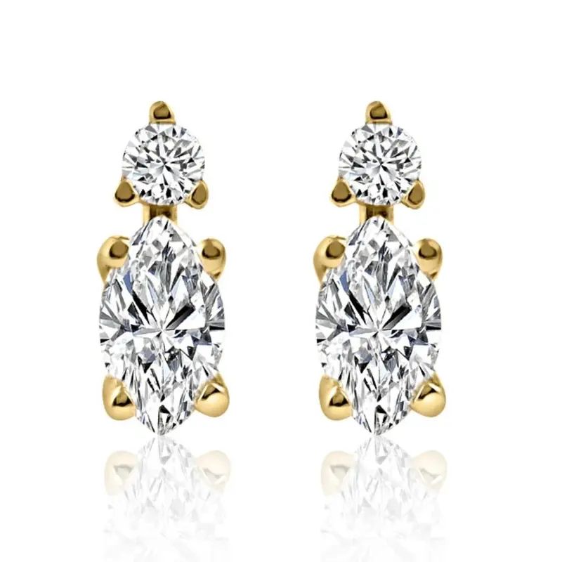3/8Ct Marquise Natural Diamond Studs 14K Yellow Gold 1