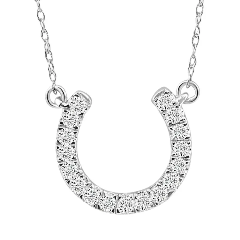 3/8Ct Natural Diamond Horseshoe Pendant Women's Necklace White Gold 18" 1