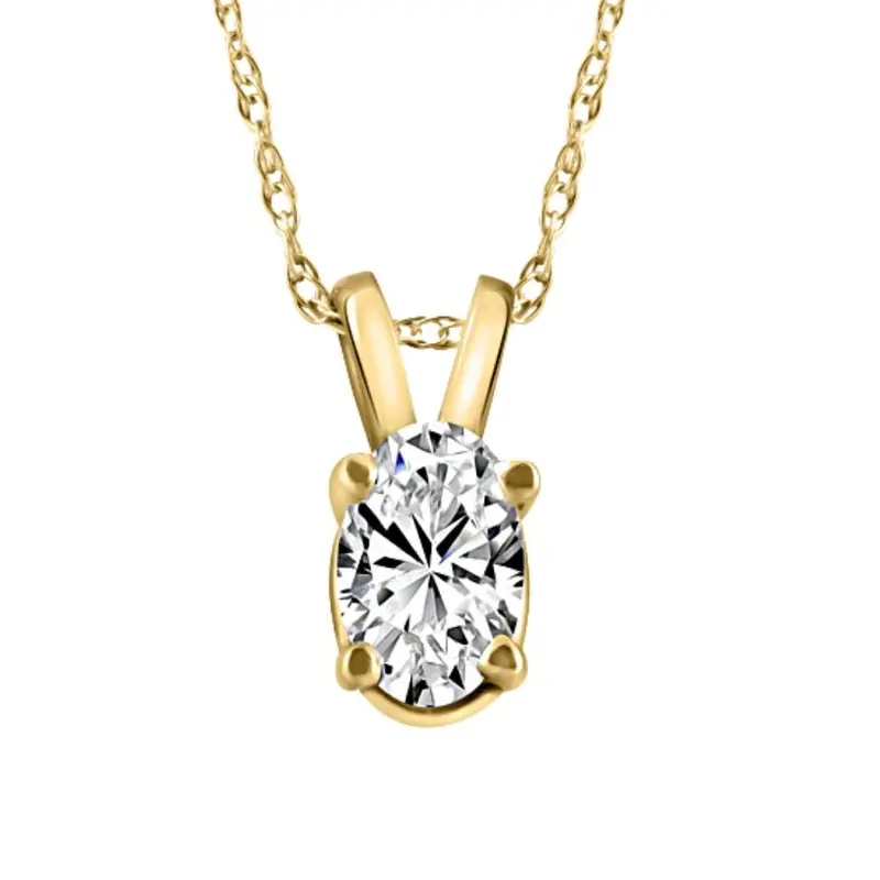 3/8Ct Oval Natural Diamond Solitaire Pendant 14K White Or Yellow Gold Necklace 1