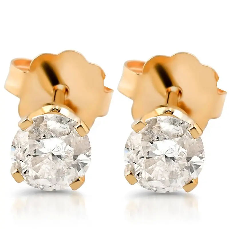 3/8Ct Round Cut Diamond Studs Earrings 14K Yellow Gold 1