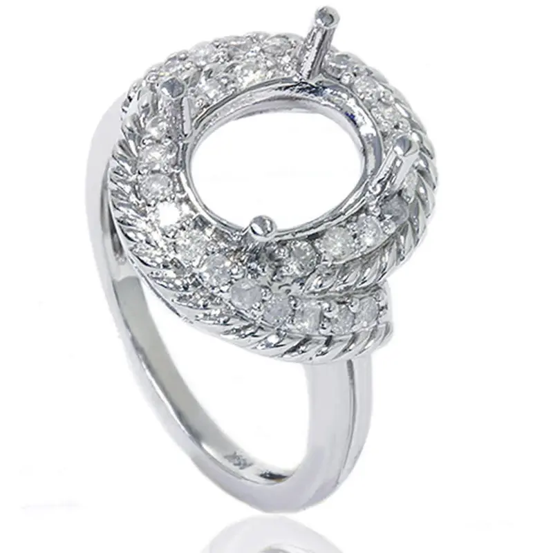 3/8Ct Vintage Braided Oval Ring Setting 14K White Gold Size Selectable 1